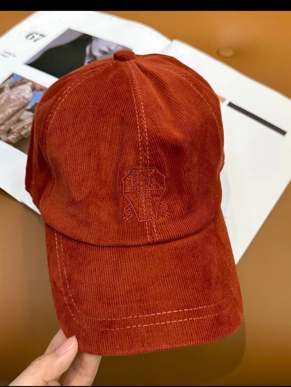Brunello. Cucinelli Burnt Orange Corduroy Baseball Hat Cap